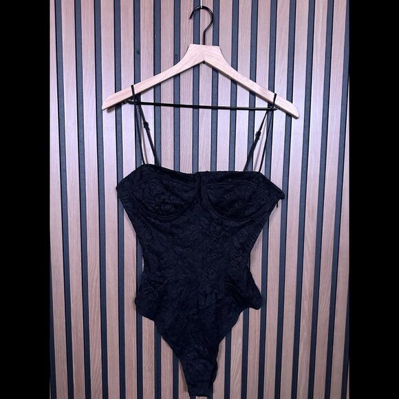 New Zara Bodysuit Small Womens Black Lace Adjustable Strap One Piece - Picture 1 of 8